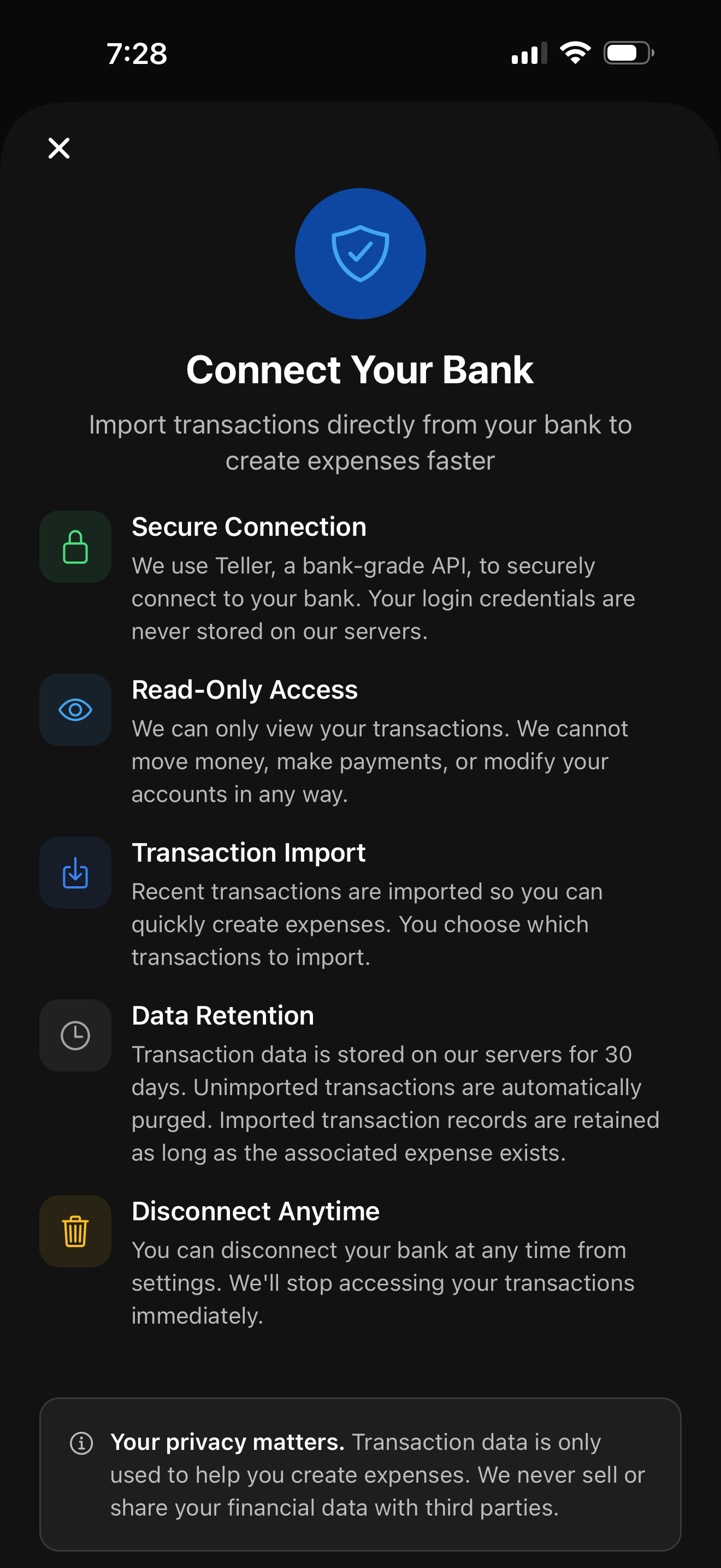 Bank Import — connect your bank to import expenses
