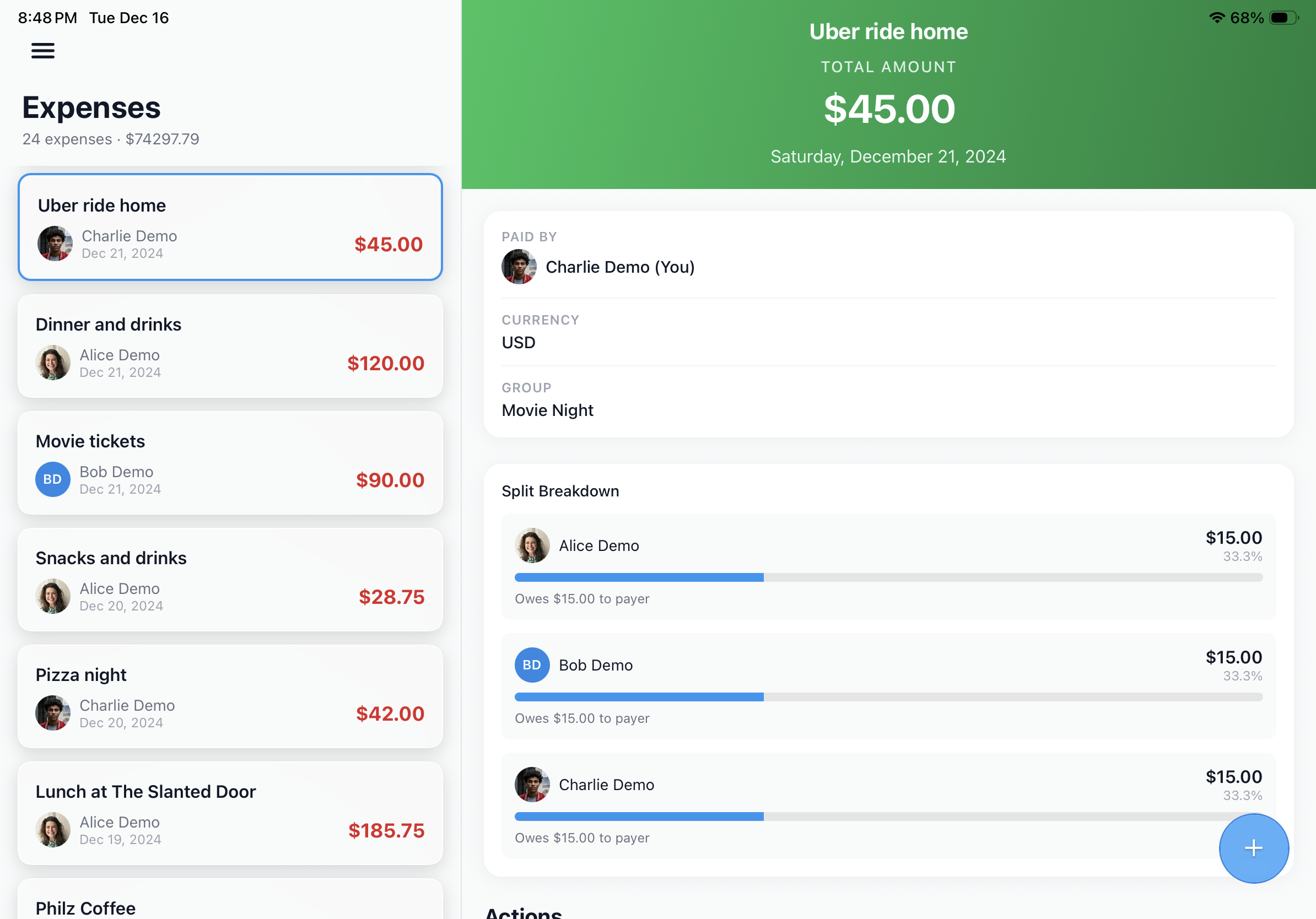 iPad Expenses - Split-view navigation
