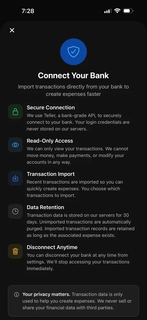 Bank Import — connect your bank to import expenses