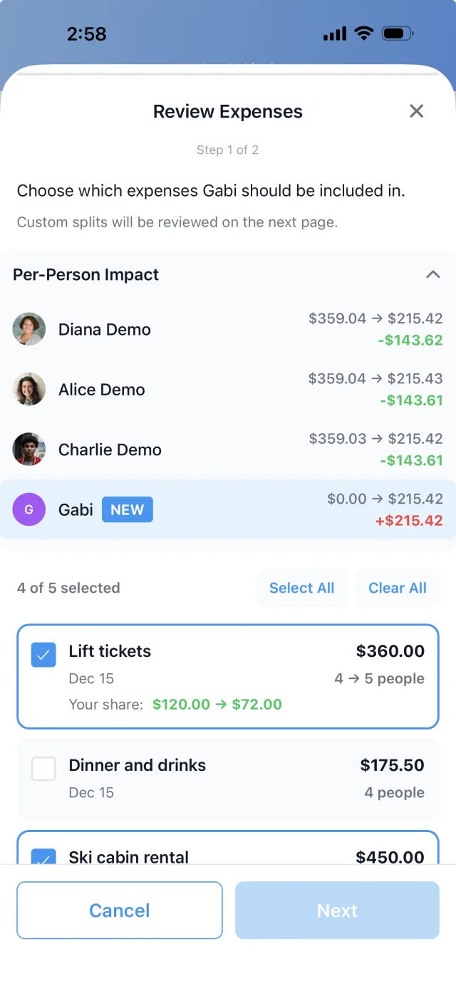 Re-split impact summary showing fair team settlements