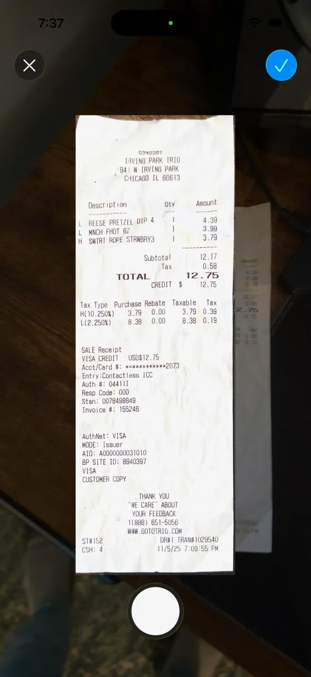Scanning a team lunch receipt