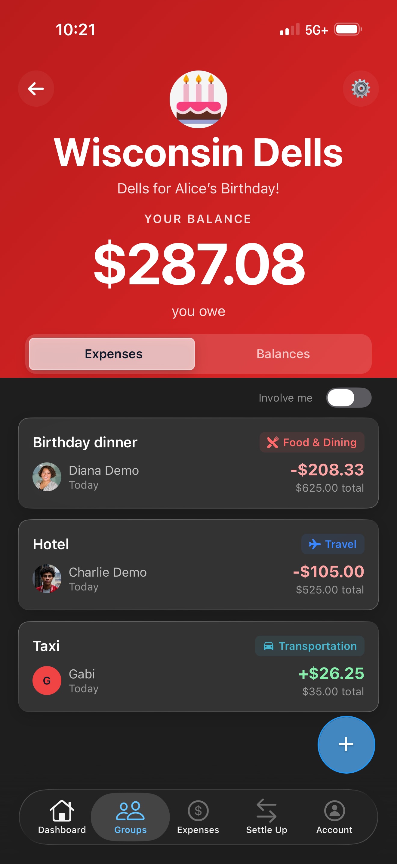 Group showing balanced expenses between partners