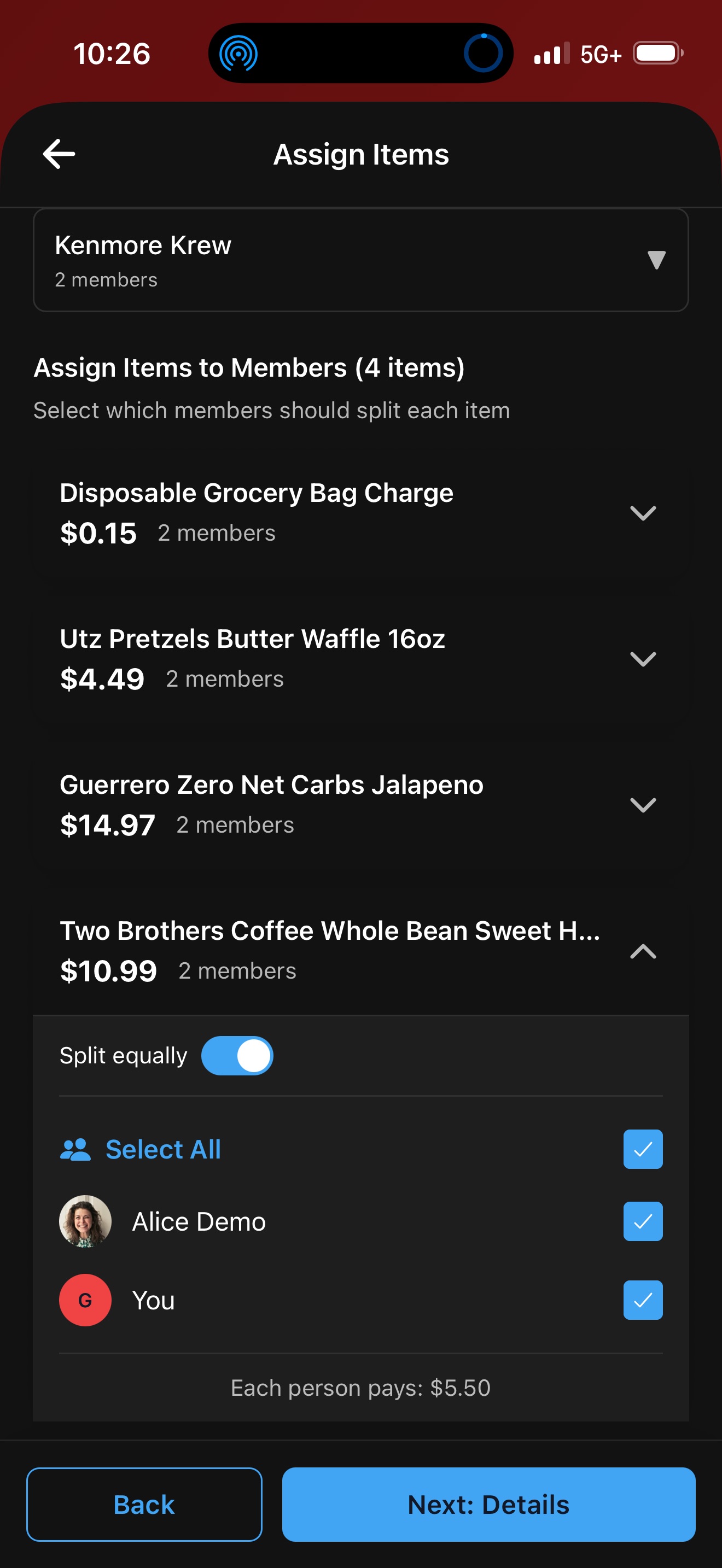 Member totals showing fair share breakdown with tax