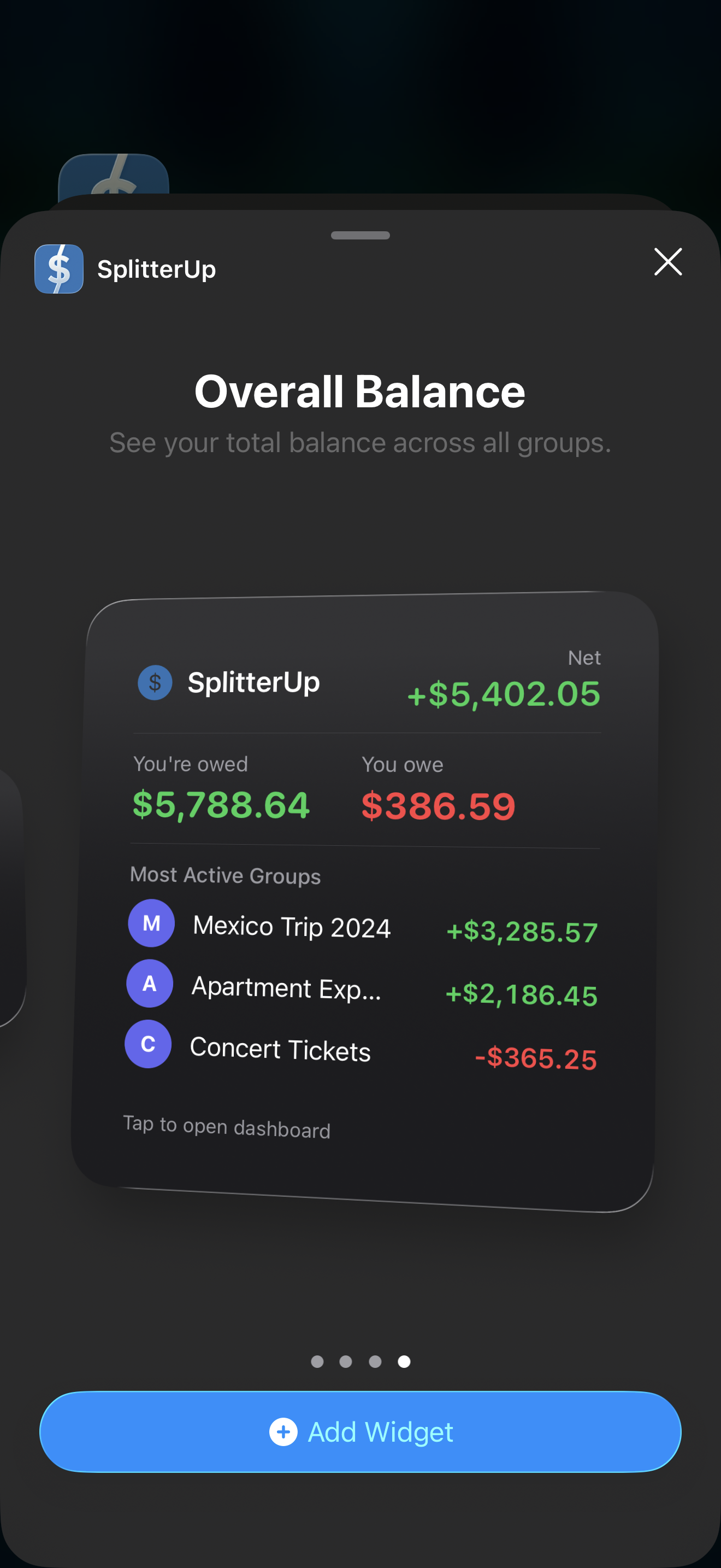 Overall Balance Widget - Large Size with Active Groups